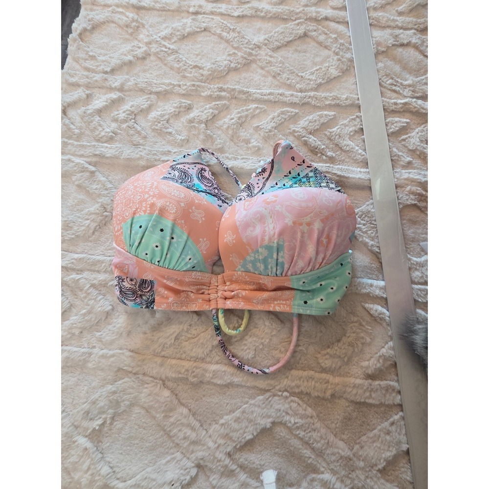 Sage + Cove Womens Patchwork Paisley Bikini Top Pastel Floral Lace Up Back M‎